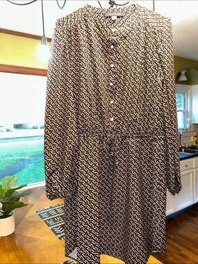Tommy Hilfiger Brown and Black Patterned Long Sleeve Shirt Dress